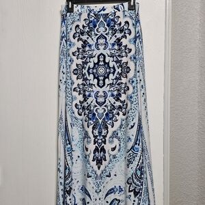 Joan Vass Blue and White Printed Maxi Skirt Size M